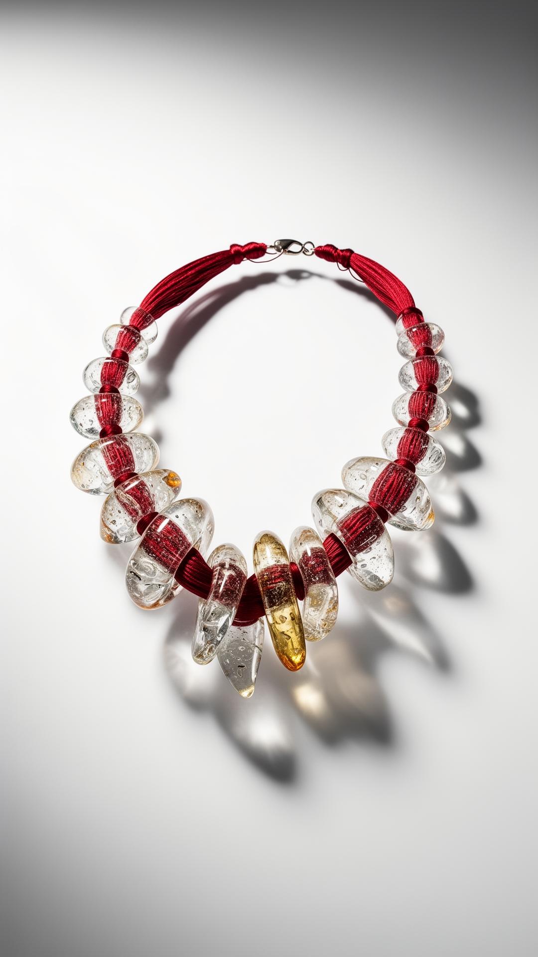 Scarlet Vessel — sculptural choker of Murano glass and lacquer-red silk